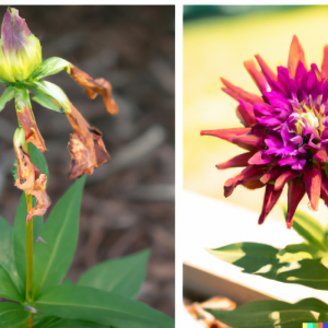 DALL-E 2023-01-16 15.06.08 - une photo avant et après d'une fleur à un stade précoce de croissance à gauche et d'une fleur mature à droite